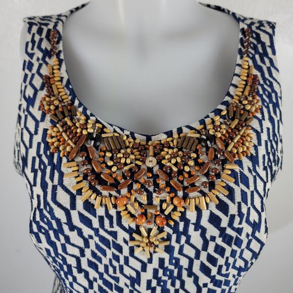 Moulinette Soeurs Scoop Neck, Beaded Chest Knee Length Pockets Dress 12 - Picture 2 of 9